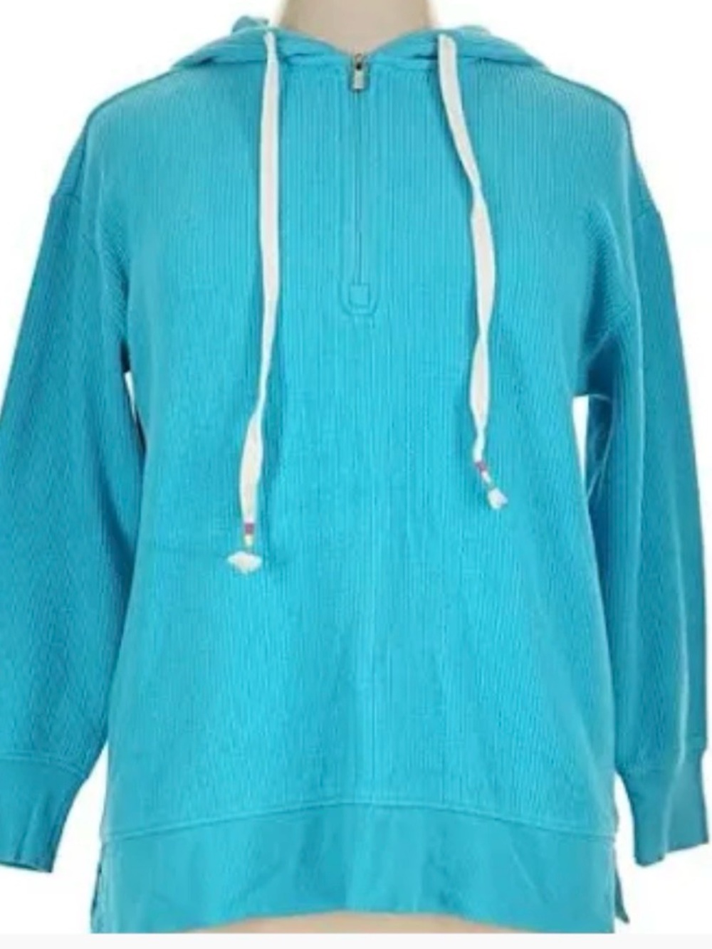 Maurices Turquoise Ribbed Quarter-Zip Hoodie with Drawstrings